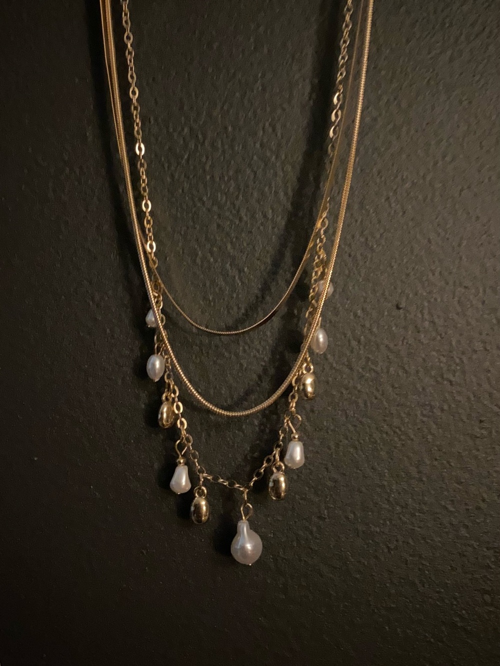 A new day Layered Gold Necklace with Pearl Drops - White Pearls